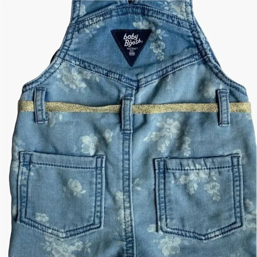 OshKosh B'Gosh Overalls Infant Girls Size 6 Months denim jeans Pants Gold Belt F